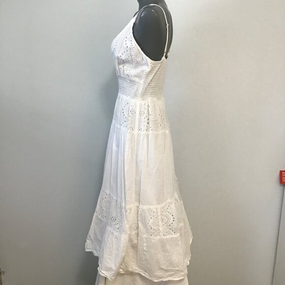 Rebellion Again White Cotton V-Neck Eyelet Lace Dress Size L - Picture 9 of 14